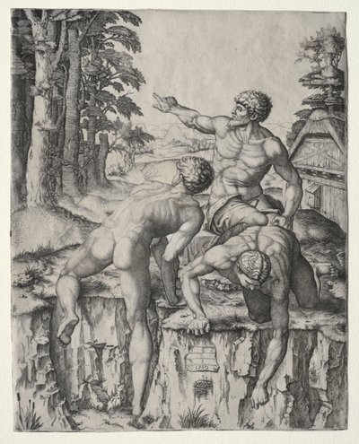 Die Kletterer (Drei Figuren aus Michelangelos Schlacht von Cascina) von Marcantonio Raimondi
