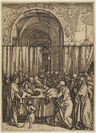 Der Hohepriester weist Joachim zurück, Platte 1 aus dem Leben der Jungfrau von Marcantonio Raimondi