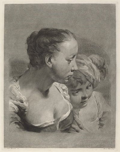 Junge Frau und ein Junge nach rechts schauend von Marco Alvise Pitteri after Giovanni Battista Piazzetta
