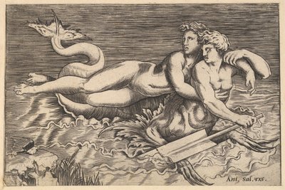 Speculum Romanae Magnificentiae: Ein Triton entführt eine Nymphe, 16. Jahrhundert von Marco Dente
