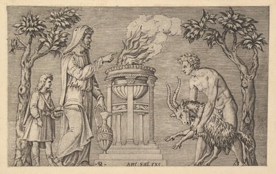 Speculum Romanae Magnificentiae: Das Opfer eines Widders, 16. Jahrhundert von Marco Dente