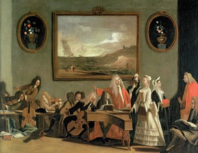 Probe einer Oper, angeblich Pyrrhus und Demetrius, im Proberaum des Haymarket Theaters, 1709 von Marco Ricci
