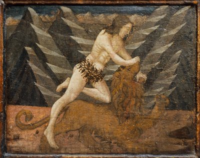 Cassone mit Schlachtszene und Szenen aus den Arbeiten des Herkules, Florenz, Italien, um 1460 von Marco del Buono Giamberti