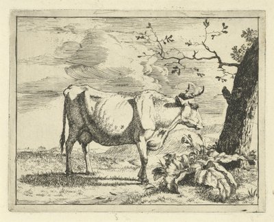 Stehende Kuh bei einem Baum von Marcus de Bye