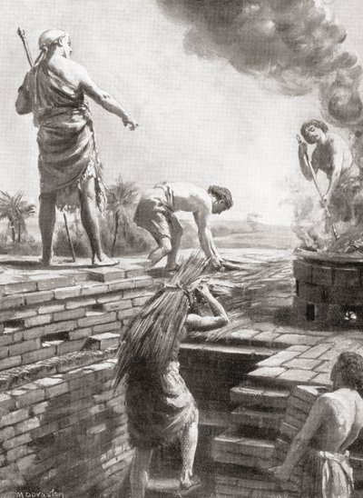 Bau einer Zikkurat, der riesigen pyramidenförmigen Tempeltürme, die zuerst in sumerischen Stadtstaaten gebaut wurden, aus Hutchinsons Geschichte der Nationen, veröffentlicht 1915 von Margaret (after) Dovaston