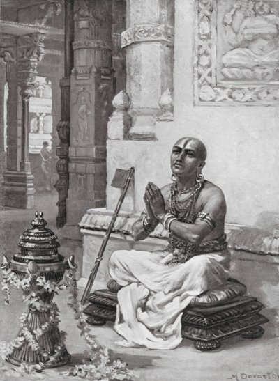 Ramanuja betrachtet seine Philosophie des einen persönlichen Gottes, 1100 n. Chr. von Margaret (after) Dovaston