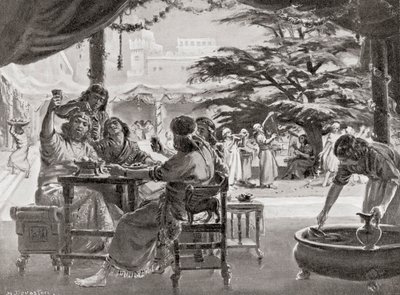 Freude in Babylon über den Wiederaufbau der Stadt durch Esarhaddon, aus Hutchinsons Geschichte der Nationen, veröffentlicht 1915 von Margaret (after) Dovaston