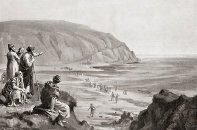 Die Ankunft der Phönizier an den östlichen Küsten des Mittelmeers, um 1500 v. Chr., aus Hutchinsons Geschichte der Nationen, veröffentlicht 1915 von Margaret (after) Dovaston