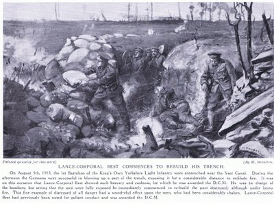 Lance Corporal Best erhält ein DCM für den Wiederaufbau seines Grabens am Yser-Kanal unter schwerem Beschuss im August 1915 von Margaret Dovaston