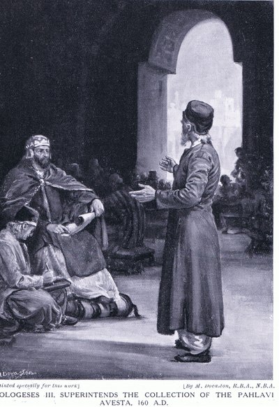 Vologeses III überwacht die Sammlung des Pahlavi Avesta 160 n. Chr. von Margaret Dovaston