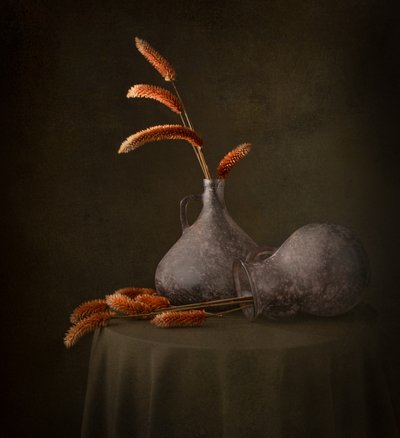 Stille Krüge und getrocknete Gräser von Margareth Perfoncio