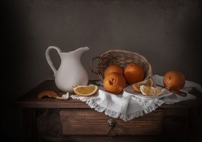 Rustikales Orangen-Stillleben von Margareth Perfoncio