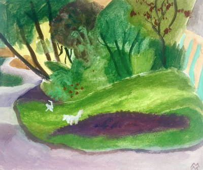 Landschaft mit weißen Hunden von Maria Magenta