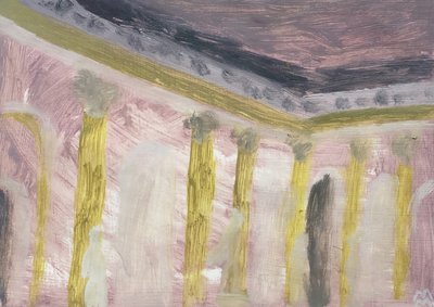 Rosa Wiener Interieur mit Säulen, 2019 von Maria Magenta