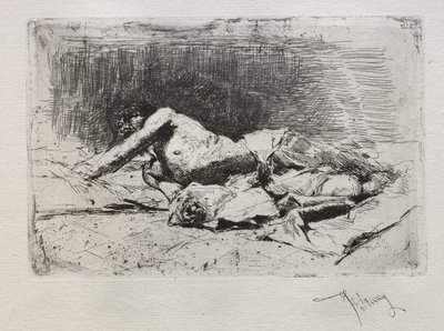 Mann, der sich auf dem Boden wälzt von Mariano José María Bernardo Fortuny y Carbó