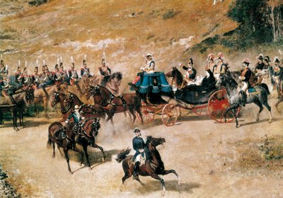 Königin Maria Christina und ihre Tochter Isabel II. besichtigen die Artilleriebatterien, die Madrid 1837 verteidigen (Detail), ca. 1866 von Mariano José María Bernardo Fortuny y Carbó