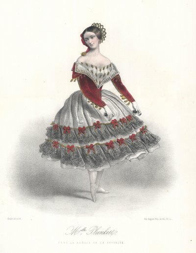 Belgische Balletttänzerin Adeline Plunkett in La Manola de la Favorite, ca. 1860 (Farblithografie) von Marie Alexandre (after) Alophe