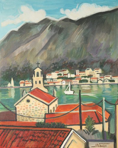 Rote Dächer Küstendorf von Marina Gorkaeva