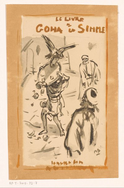 Mann mit Tablett von einem Raubvogel angegriffen von Marius Bauer (signed by artist)