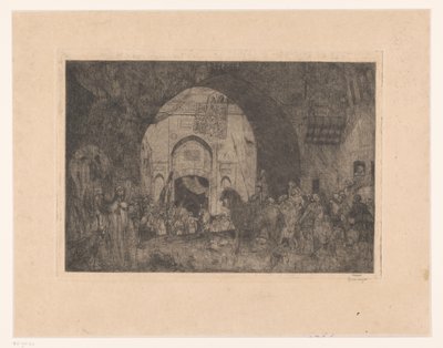 Östliche Reiter und Menschen bei einem Tor von Marius Bauer (signed by artist)
