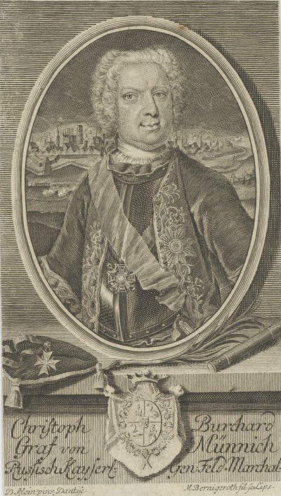 Porträt von Graf Burkhard Christoph von Münnich 1683-1767, ca. 1730 von Martin Bernigeroth