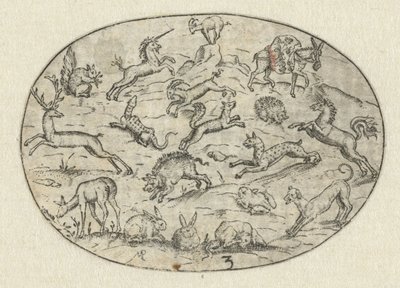 Oval mit achtzehn Tieren von Martin Pleginck