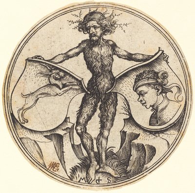 Schilde mit Hase und Mohrenkopf, gehalten von Wildem Mann von Martin Schongauer