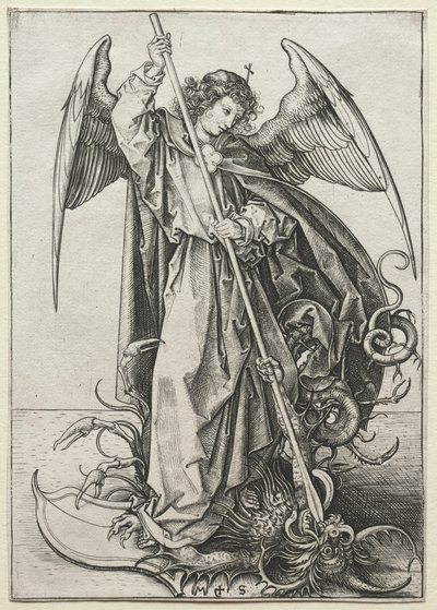 Der Erzengel Michael durchbohrt den Drachen, ca. 1475 von Martin Schongauer