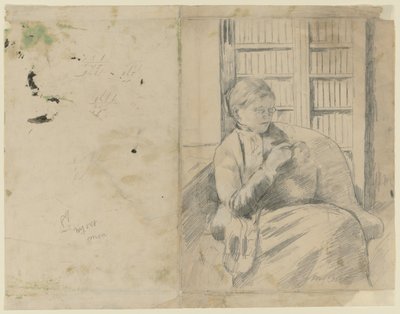 Stricken in der Bibliothek recto, Stricken in der Bibliothek verso, ca. 1881 von Mary Cassatt