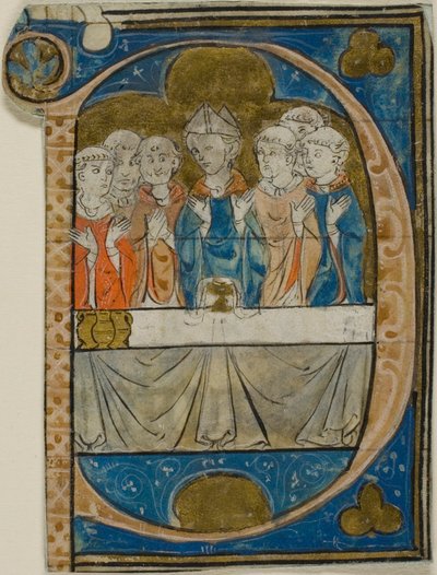 Bischof bei der Messe in einem historisierten Initial "P" aus einem Chorbuch von Master Honoré