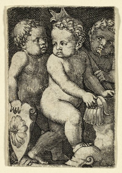 Drei Putti mit Rüstung von Master I.B.