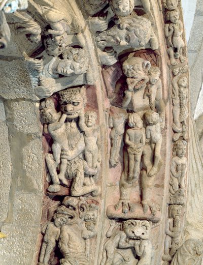 Detail des Portico de la Gloria mit Höllenszenen von Master Mateo