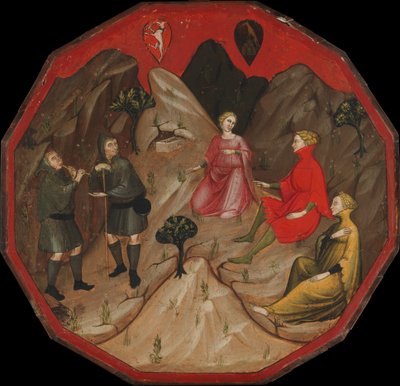 Ein Wettstreit zwischen den Hirten Alcesto und Acaten, ca. 1410 von Master of 1416