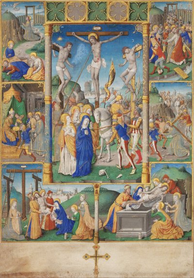 Die Kreuzigung mit sechs Passionsgeschichten von Master of Jacques de Besançon