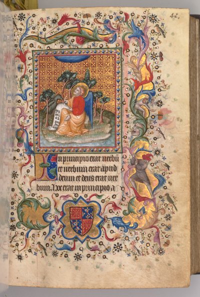 Stundenbuch von Charles dem Edlen, König von Navarra (1361-1425): fol.1r, St. Johannes der Evangelist von Master of the Brussels Initials and Associates