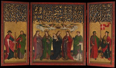 Der Burg Weiler Altar Triptychon Altarbild mit der Jungfrau und dem Kind und Heiligen, ca. 1470 von Master of the Burg Weiler Altar