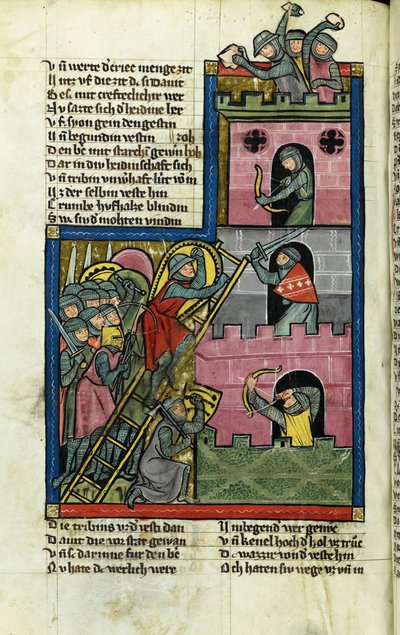 Einnahme einer Burg in Jerusalem (Aus der Weltchronik von Rudolf von Ems) von Master of the Chronicle of the World