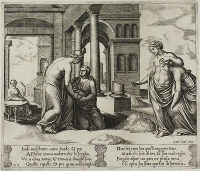 Venus befiehlt Psyche, einen Haufen Getreide zu sortieren von Master of the Die