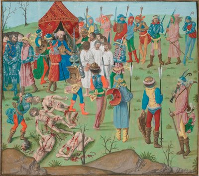 Schlacht von Nikopol Nachwirkungen Das Massaker an den Christen als Rache für das Rahova-Massaker. Jean Froissart, Chroniken, Flandern, Brügge von Master of the Dresden Prayer Book