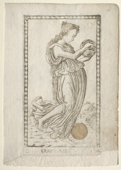 Erato Lyrik und Liebesdichtung aus der Tarocchi-Serie D..., vor 1467 von Master of the E Series Tarocchi