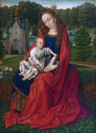 Maria mit Kind in einer Landschaft von Master of the Embroidered Foliage