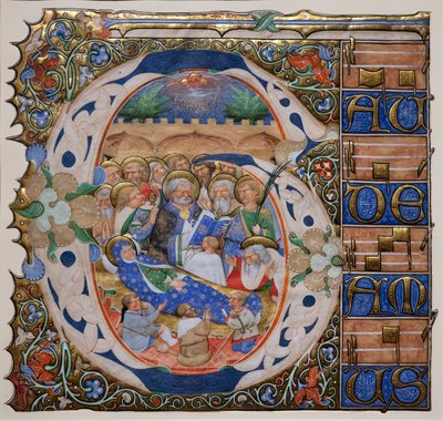 Historiierte Initiale mit dem Tod der Jungfrau. Meister des Murano Graduale. Ca. 1420 (Pergament) von Master of the Murano Gradual