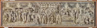 Der Narbonne-Altar: Christus gefangen genommen, verspottet, Dornenkrone, Kreuzigung, Grablegung, Auferstehung von Master of the Parement of Narbonne