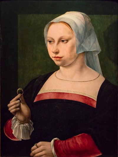 Porträt einer jungen Frau mit einem Ring von Master of the Parrot
