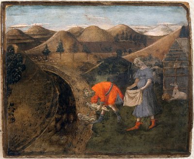 Legende von Romulus und Remus: Romulus und Remus werden vom Hirten Faustulus gefunden. von Matteo di Giovanni di Bartolo