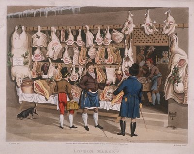 Londoner Markt, ein Metzgerladen, 1822 von Matthew Dubourg
