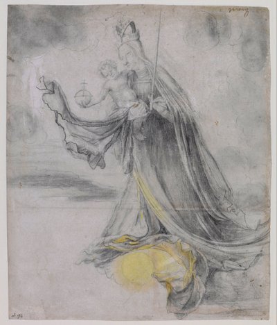 "Jungfrau hat das Kind in den Wolken" (Jungfrau und Kind in den Wolken), um 1509-1511 von Matthias (c.1480-1528) Grunewald