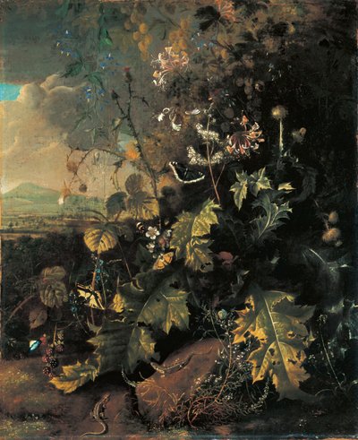 Waldboden mit Schmetterlingen und Eidechsen von Matthias Withoos