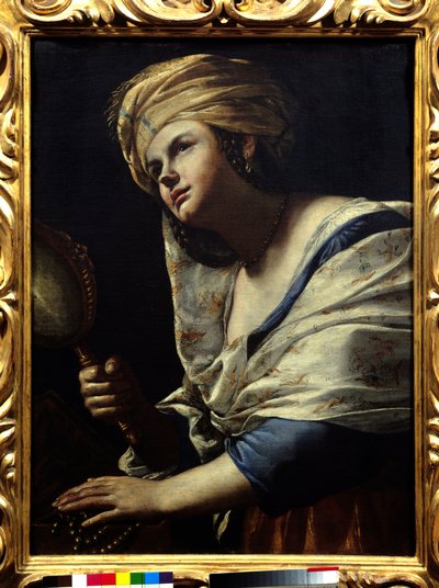 Vanitas, Frau mit Turban und Spiegel von Mattia Preti