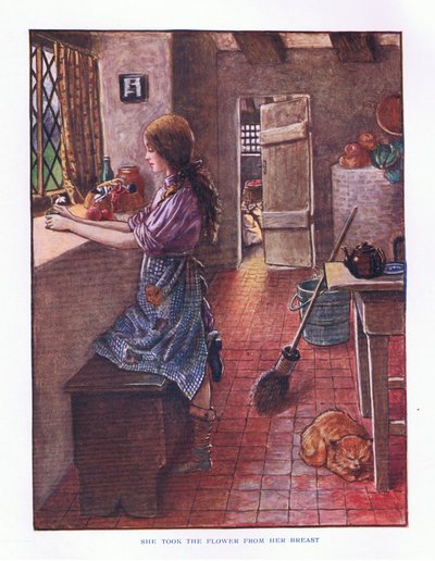 Sie nahm die Blume aus ihrer Brust, Illustration aus Lady Anns Märchen, 1914 von Maud Tindal Atkinson